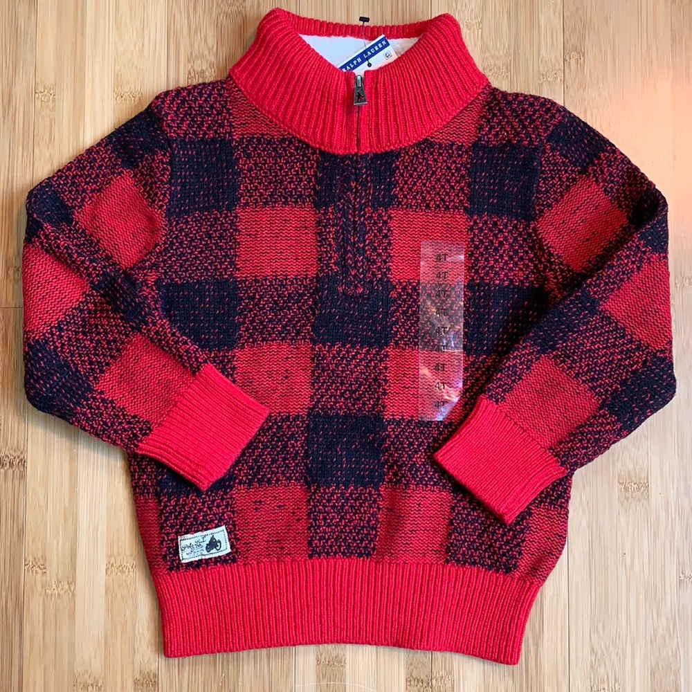 Ralph Lauren red plaid collared sweater NWT 4T